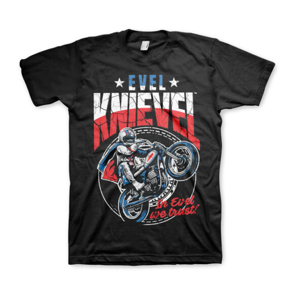 T-shirt Evel Knievel Wheelie - Nera