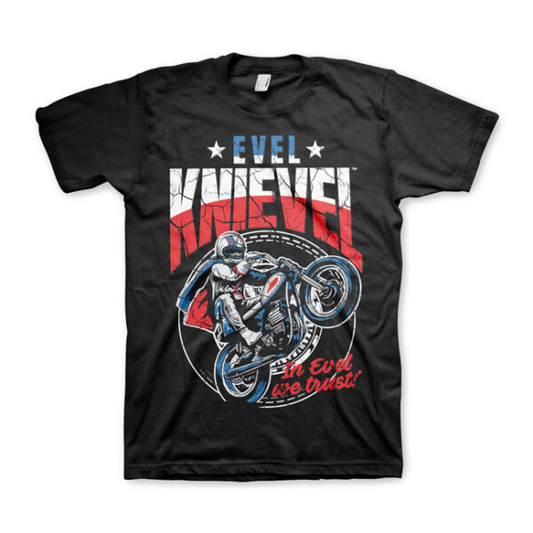 T-shirt Evel Knievel Wheelie - Nera