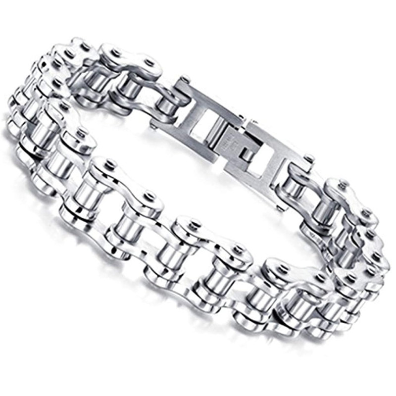 Bracciale in acciaio inox - Catena tipo moto (Cromata / piccola) - immagine 2