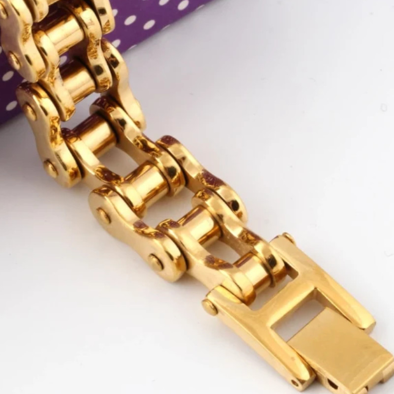 Bracciale in acciaio inox - Catena tipo moto (Oro-media) - immagine 2