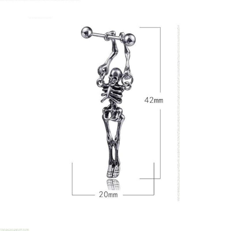 Orecchino pendente in acciaio inox - Scheletro appeso - immagine 4