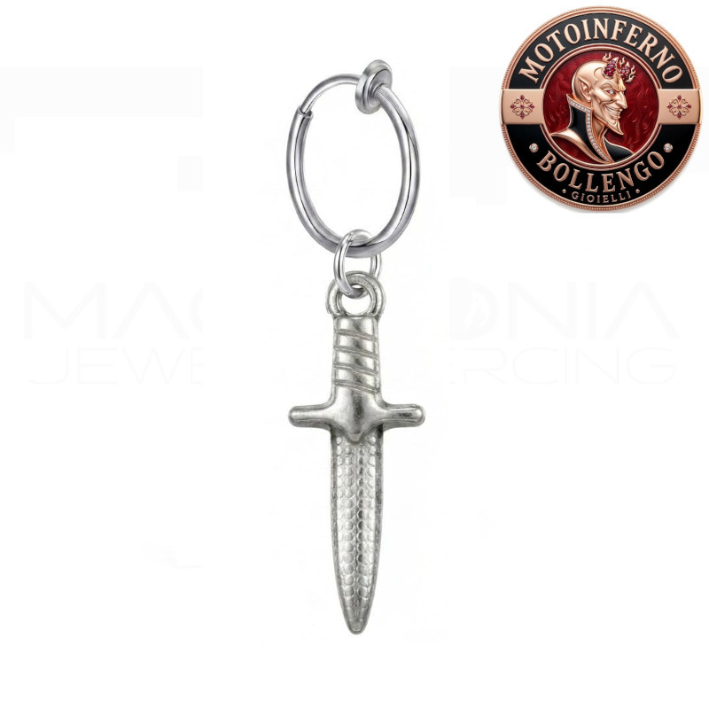 Orecchino pendente in acciaio inox - Pugnale